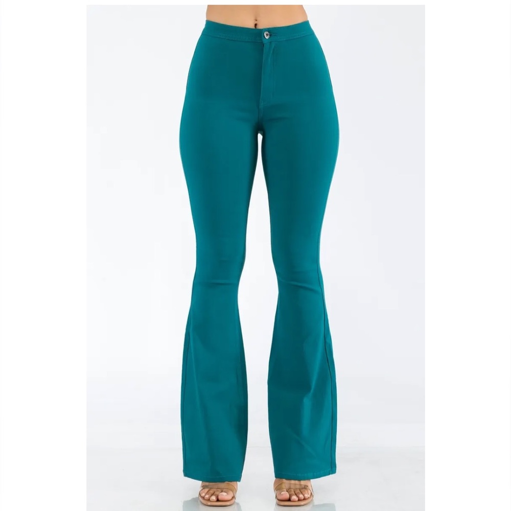 Brand New! TEAL HIGH WAIST SUPER STRETCH DISCO BELL BOTTOM PANTS